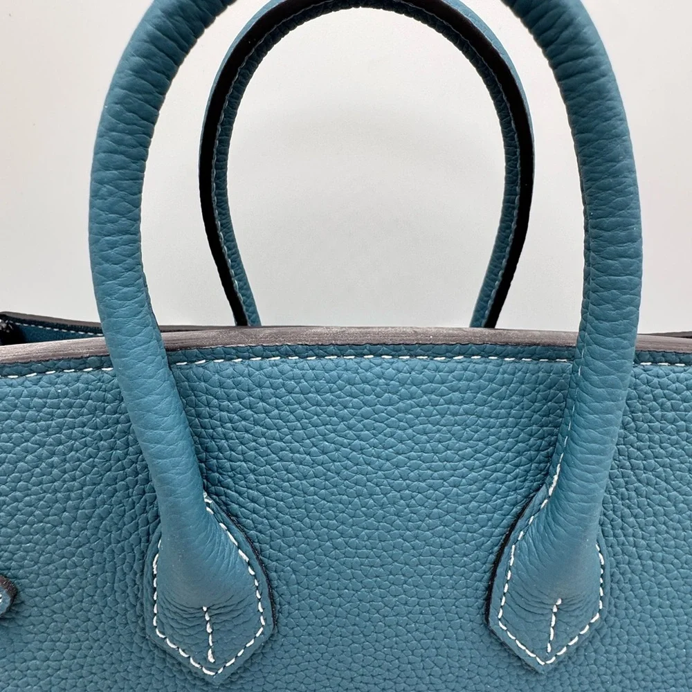 25CM Classic Togo Leather Top Handle Satchel Bag - Peacock Blue - Picture 9 of 12